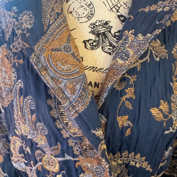 Vintage Brocade Gold Navy Metallic Blazer Jacket Women’s Medium Erin London 90s - Picture 7 of 10